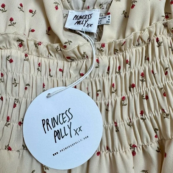 NWT Princess Polly Roza Mini Dress in Beige with Red Floral Print Size 4 - Picture 11 of 15